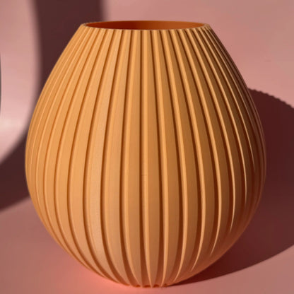 Peachfarbene 3D Druck Vase Liv mit runder Form und Rillen