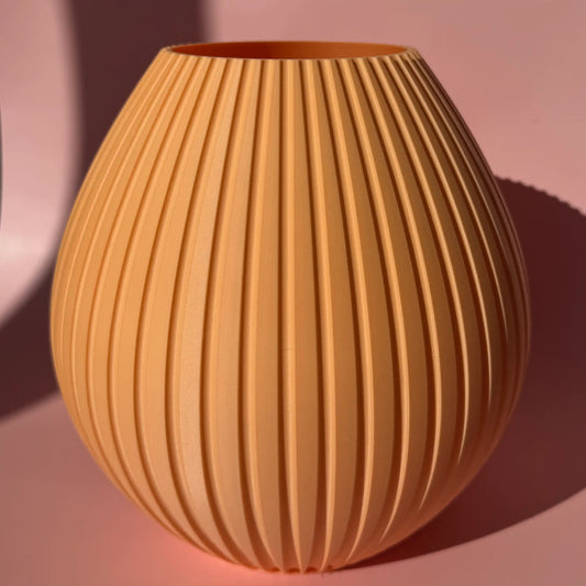 Peachfarbene 3D Druck Vase Liv mit runder Form und Rillen