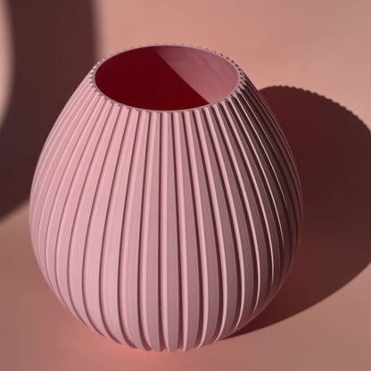 Rosa 3D Druck Vase Liv mit runder Form und Rillen