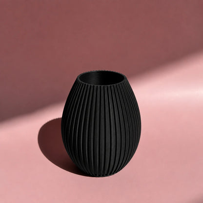 Schwarze 3D Druck Vase Liv mit runder Form und Rillen - small
