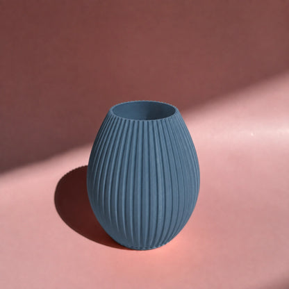 Blaugraue 3D Druck Vase Liv mit runder Form und Rillen - small