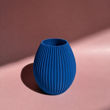 Mittelblaue 3D Druck Vase Liv mit runder Form und Rillen - small